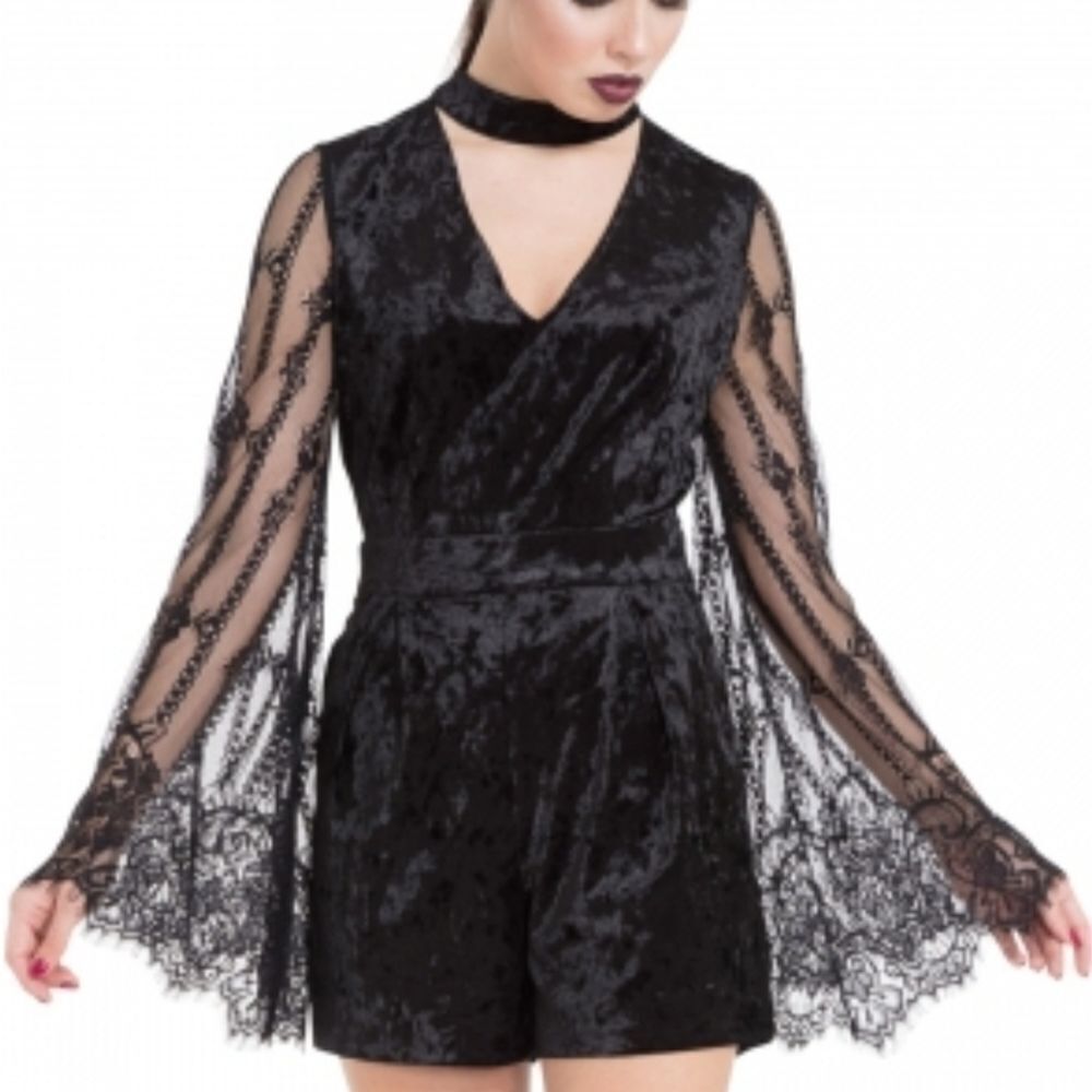 Jawbreaker Black Velvet Playsuit Size Large
